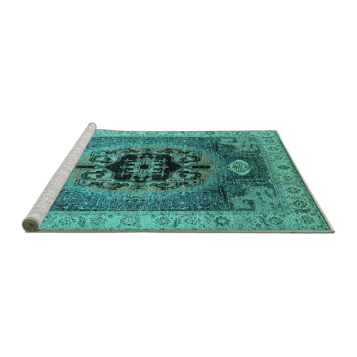 Sideview of Machine Washable Oriental Turquoise Industrial Area Rugs, wshurb2650turq