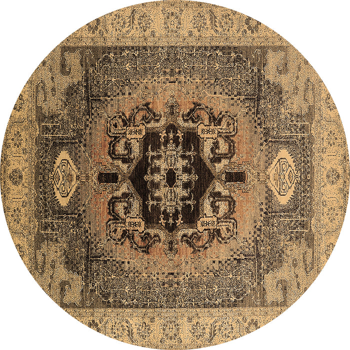 Round Machine Washable Oriental Brown Industrial Rug, wshurb2650brn