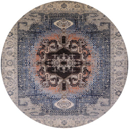 Round Machine Washable Industrial Modern Silver Pink Rug, wshurb2650