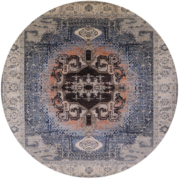 Round Machine Washable Industrial Modern Silver Pink Rug, wshurb2650