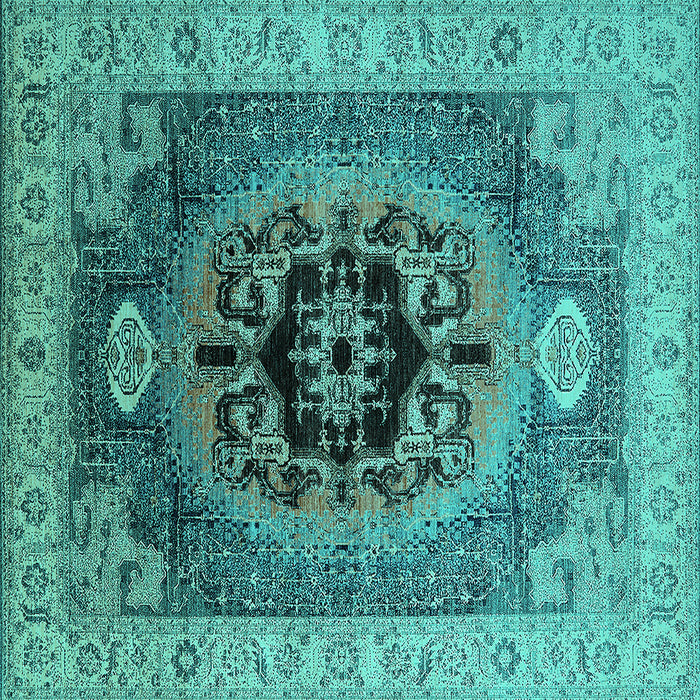 Square Machine Washable Oriental Turquoise Industrial Area Rugs, wshurb2650turq