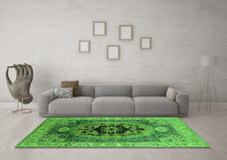 Machine Washable Oriental Green Industrial Area Rugs in a Living Room,, wshurb2650grn