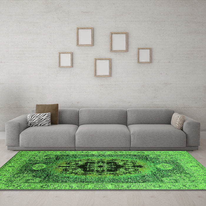 Machine Washable Oriental Green Industrial Area Rugs in a Living Room,, wshurb2650grn