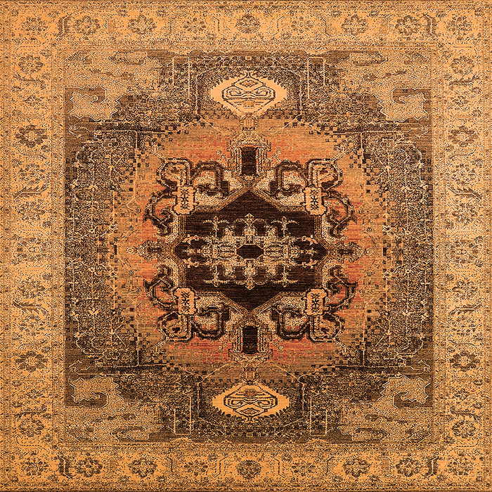 Square Machine Washable Oriental Orange Industrial Area Rugs, wshurb2650org