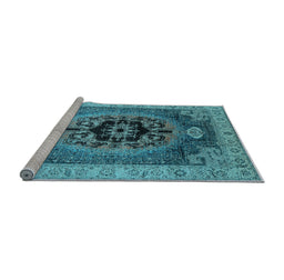 Sideview of Machine Washable Oriental Light Blue Industrial Rug, wshurb2650lblu