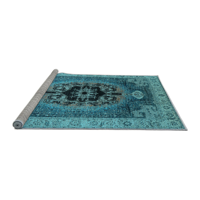 Sideview of Machine Washable Oriental Light Blue Industrial Rug, wshurb2650lblu