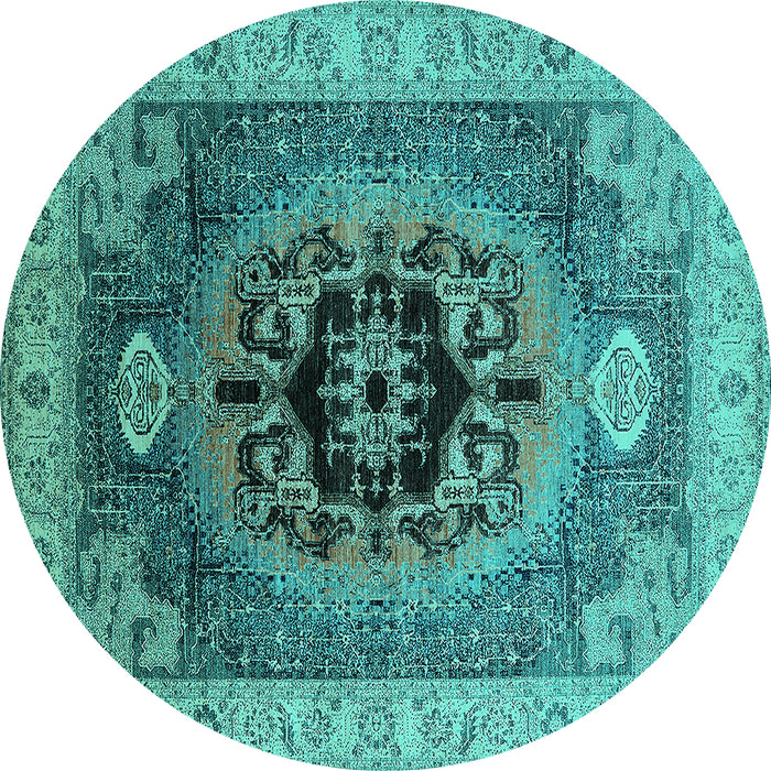 Round Machine Washable Oriental Turquoise Industrial Area Rugs, wshurb2650turq