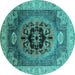 Round Machine Washable Oriental Turquoise Industrial Area Rugs, wshurb2650turq