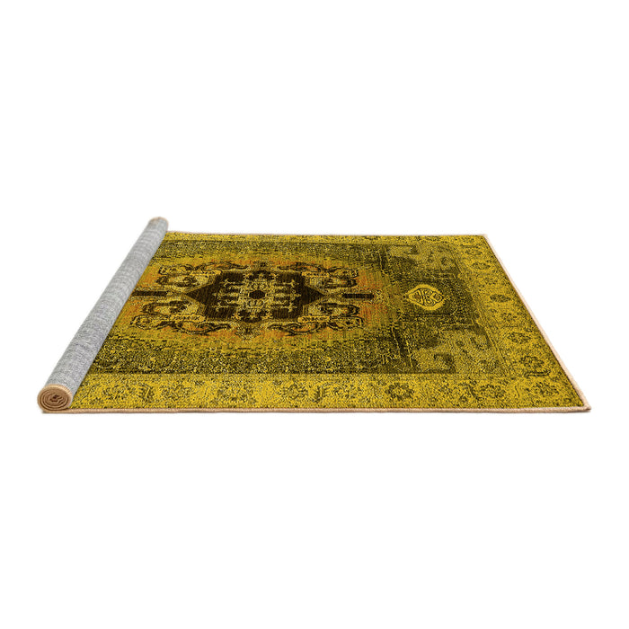 Sideview of Machine Washable Oriental Yellow Industrial Rug, wshurb2650yw