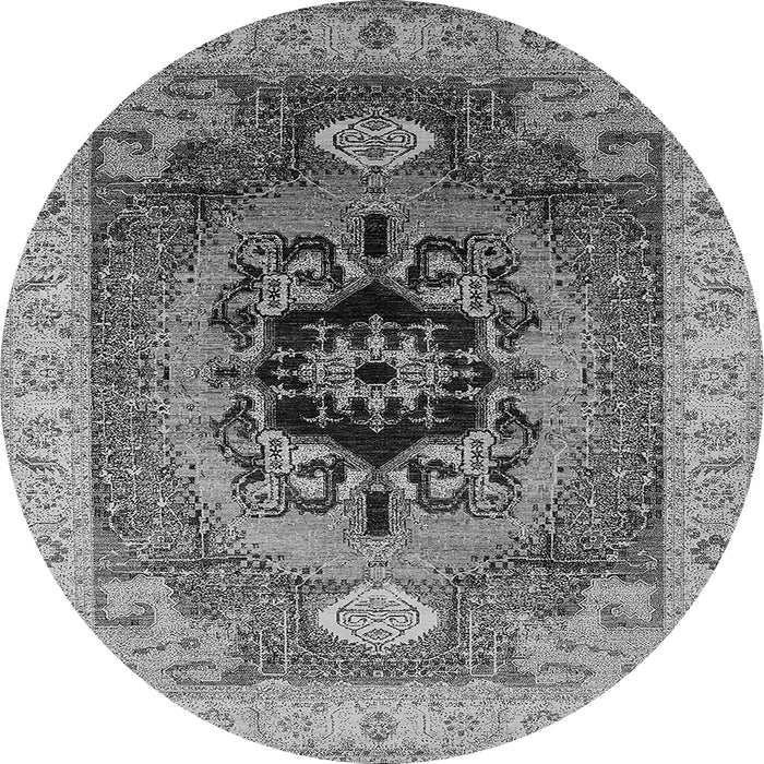 Round Machine Washable Oriental Gray Industrial Rug, wshurb2650gry