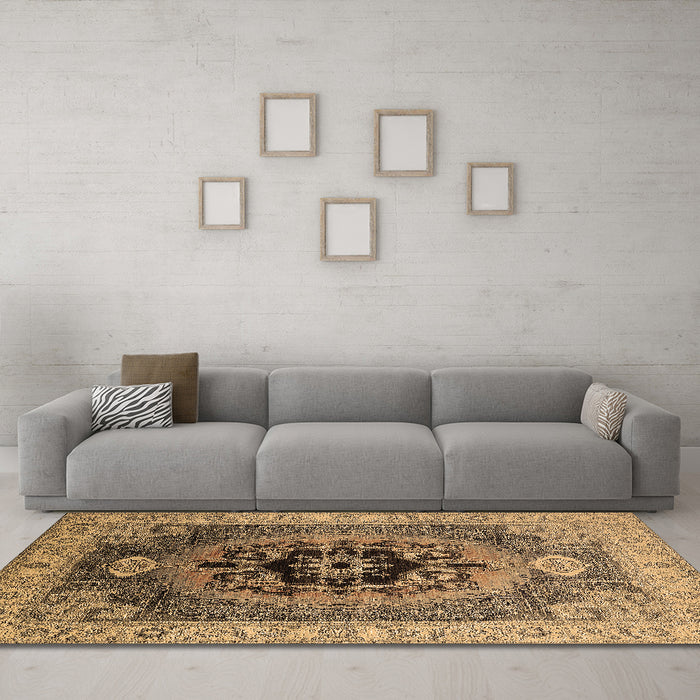 Machine Washable Oriental Brown Industrial Rug in a Living Room,, wshurb2650brn