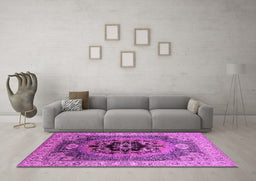 Machine Washable Oriental Pink Industrial Rug in a Living Room, wshurb2650pnk