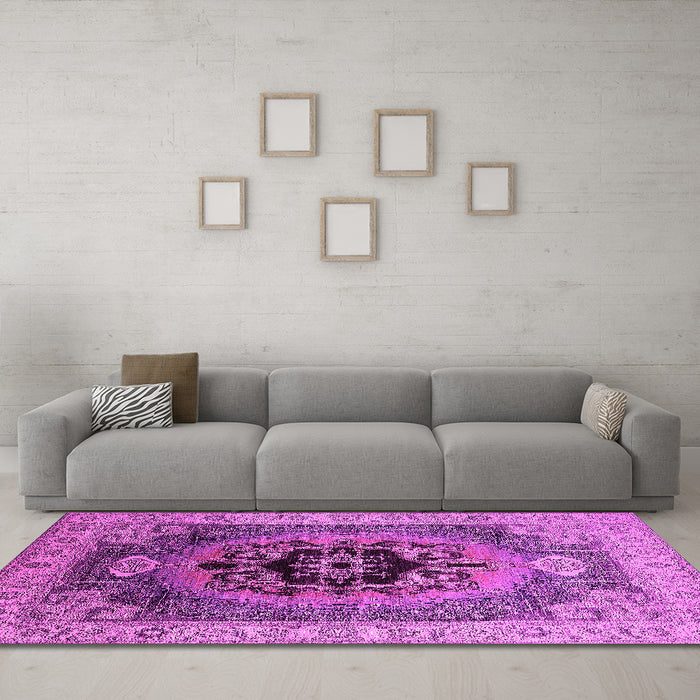 Machine Washable Oriental Pink Industrial Rug in a Living Room, wshurb2650pnk