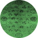 Round Machine Washable Oriental Emerald Green Industrial Area Rugs, wshurb2651emgrn