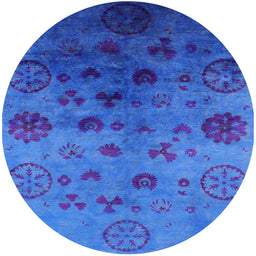 Round Mid-Century Modern Blue Orchid Blue Oriental Rug, urb2651