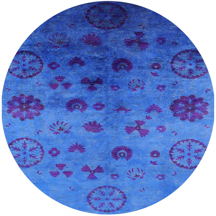Round Mid-Century Modern Blue Orchid Blue Oriental Rug, urb2651