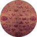 Round Machine Washable Oriental Orange Industrial Area Rugs, wshurb2651org