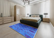 Mid-Century Modern Blue Orchid Blue Oriental Rug in a Bedroom, urb2651