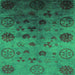 Square Machine Washable Oriental Green Industrial Area Rugs, wshurb2651grn