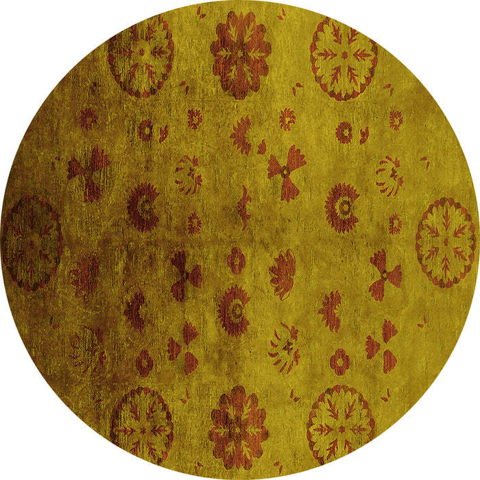 Round Machine Washable Oriental Yellow Industrial Rug, wshurb2651yw