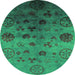 Round Oriental Green Industrial Rug, urb2651grn