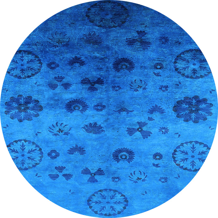 Round Machine Washable Oriental Light Blue Industrial Rug, wshurb2651lblu