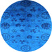 Round Machine Washable Oriental Light Blue Industrial Rug, wshurb2651lblu