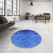 Round Mid-Century Modern Blue Orchid Blue Oriental Rug in a Office, urb2651