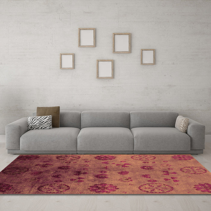 Machine Washable Oriental Orange Industrial Area Rugs in a Living Room, wshurb2651org