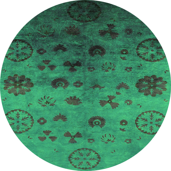 Round Machine Washable Oriental Green Industrial Area Rugs, wshurb2651grn