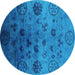 Round Machine Washable Oriental Turquoise Industrial Area Rugs, wshurb2651turq