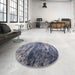 Round Mid-Century Modern Purple Navy Blue Oriental Rug in a Office, urb2652