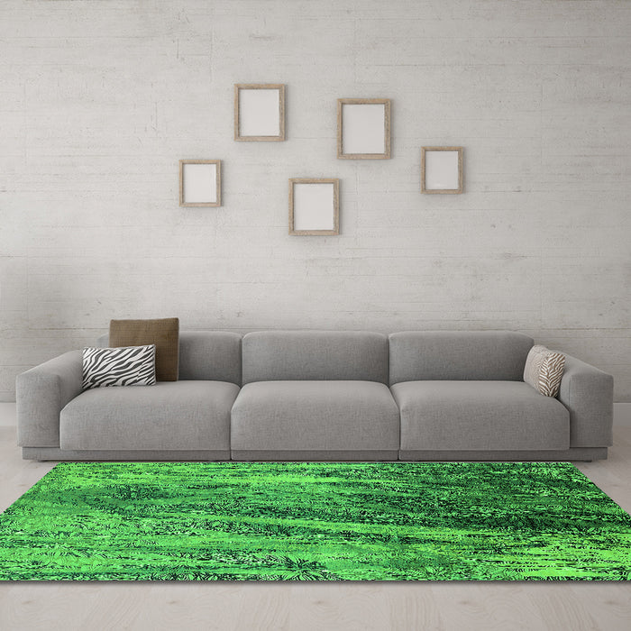 Machine Washable Oriental Green Industrial Area Rugs in a Living Room,, wshurb2652grn