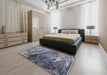 Mid-Century Modern Purple Navy Blue Oriental Rug in a Bedroom, urb2652