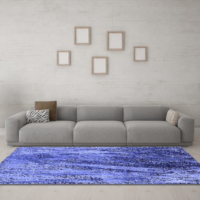 Machine Washable Oriental Blue Industrial Rug in a Living Room, wshurb2652blu