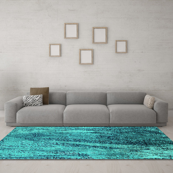 Machine Washable Oriental Turquoise Industrial Area Rugs in a Living Room,, wshurb2652turq