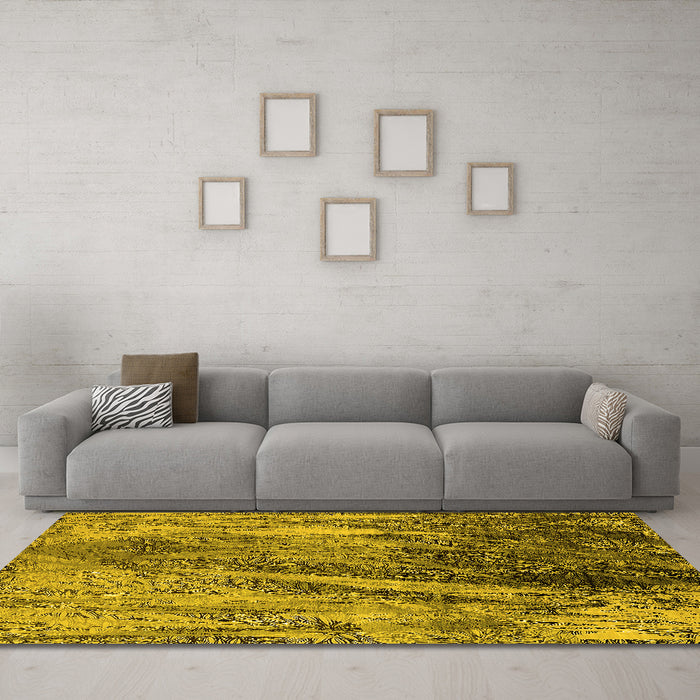 Machine Washable Oriental Yellow Industrial Rug in a Living Room, wshurb2652yw