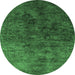 Round Machine Washable Oriental Emerald Green Industrial Area Rugs, wshurb2653emgrn