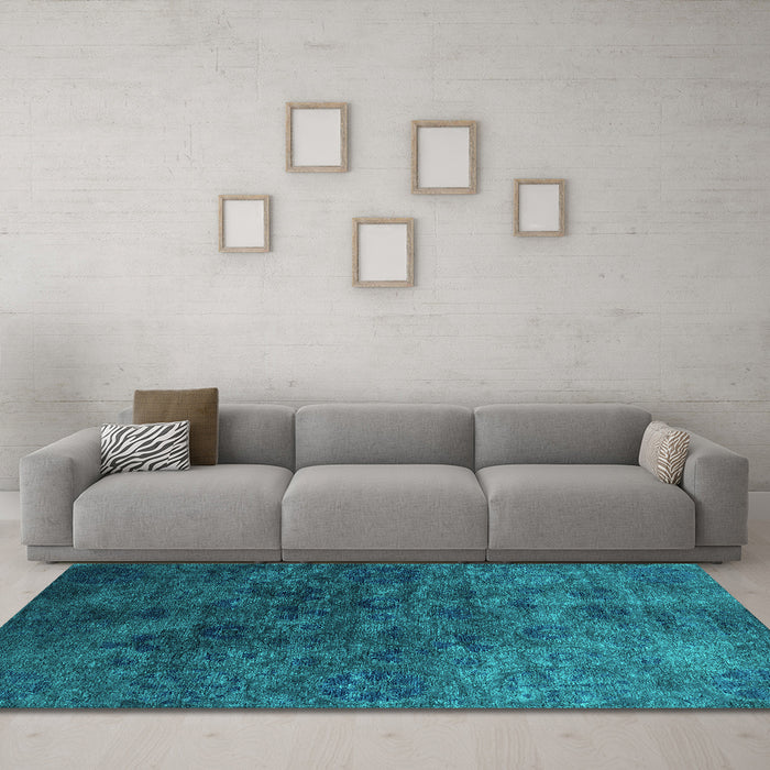 Machine Washable Oriental Turquoise Industrial Area Rugs in a Living Room,, wshurb2653turq