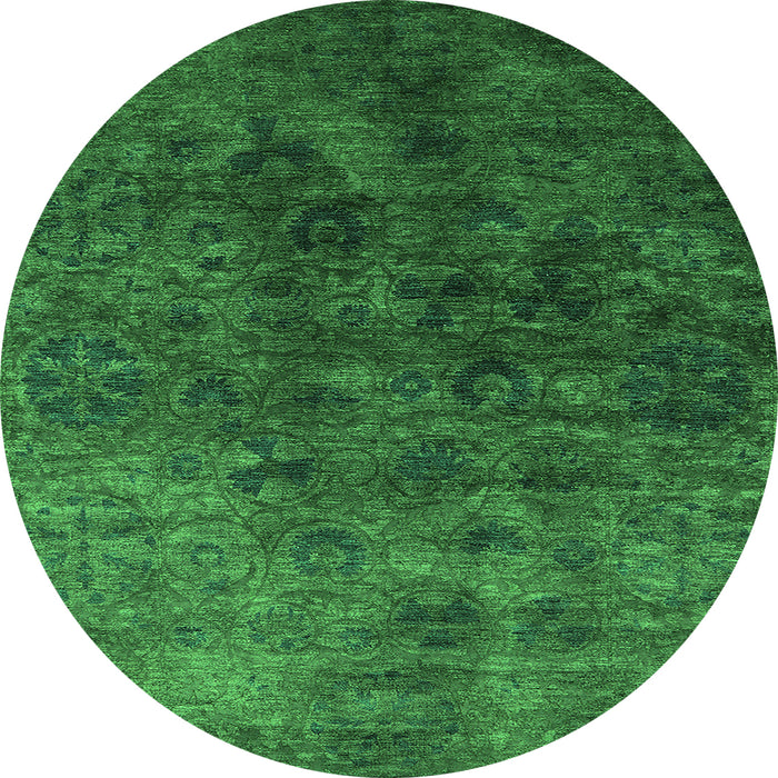 Round Machine Washable Oriental Green Industrial Area Rugs, wshurb2653grn