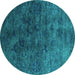 Round Machine Washable Oriental Turquoise Industrial Area Rugs, wshurb2653turq