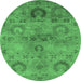 Round Oriental Emerald Green Industrial Rug, urb2654emgrn