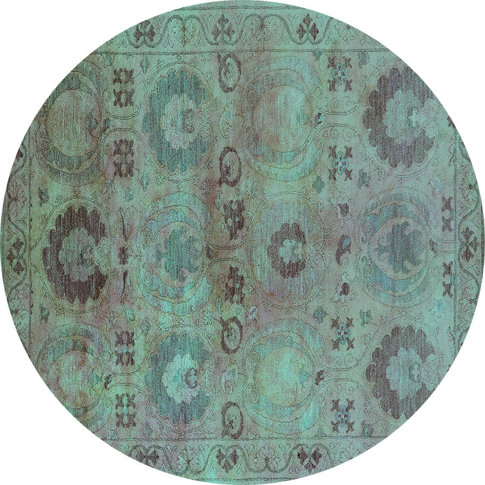 Round Machine Washable Oriental Turquoise Industrial Area Rugs, wshurb2654turq