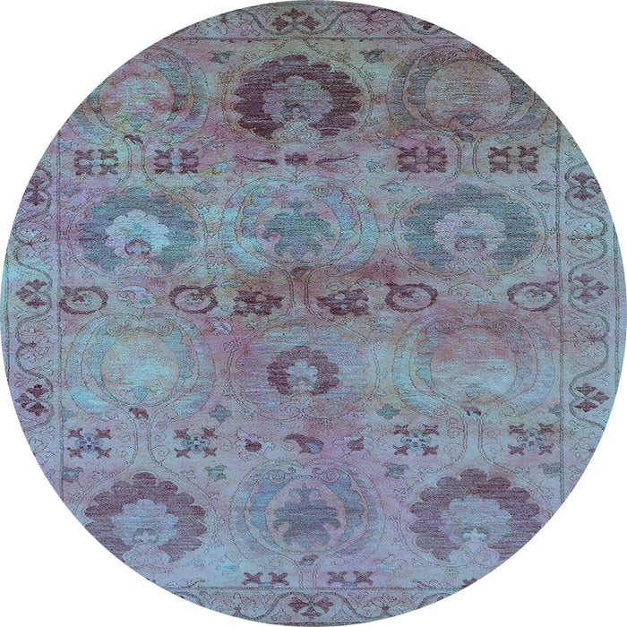 Round Machine Washable Oriental Light Blue Industrial Rug, wshurb2654lblu