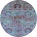 Round Machine Washable Oriental Light Blue Industrial Rug, wshurb2654lblu