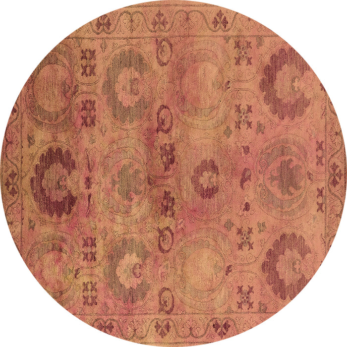 Round Machine Washable Oriental Brown Industrial Rug, wshurb2654brn