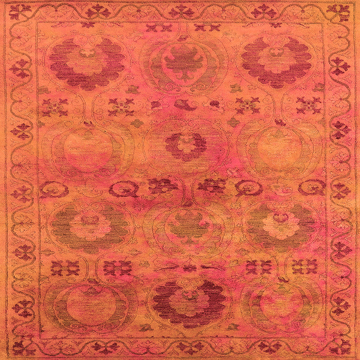 Square Machine Washable Oriental Orange Industrial Area Rugs, wshurb2654org