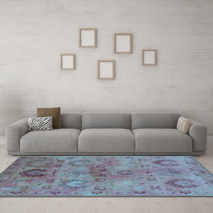 Machine Washable Oriental Light Blue Industrial Rug in a Living Room, wshurb2654lblu