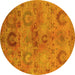 Round Machine Washable Oriental Yellow Industrial Rug, wshurb2654yw