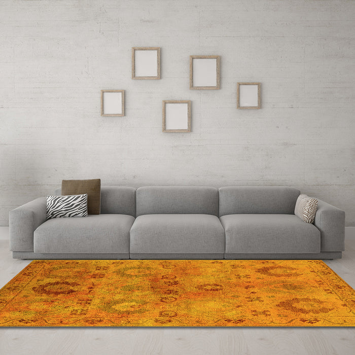 Machine Washable Oriental Yellow Industrial Rug in a Living Room, wshurb2654yw
